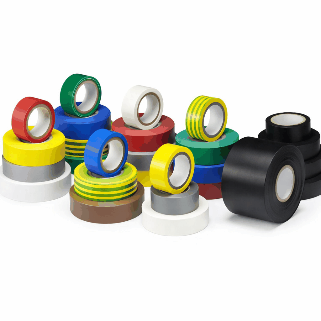 Three rolls of 33m x 50mm PVC insulation tapes with rubber-based adhesive for electrical use