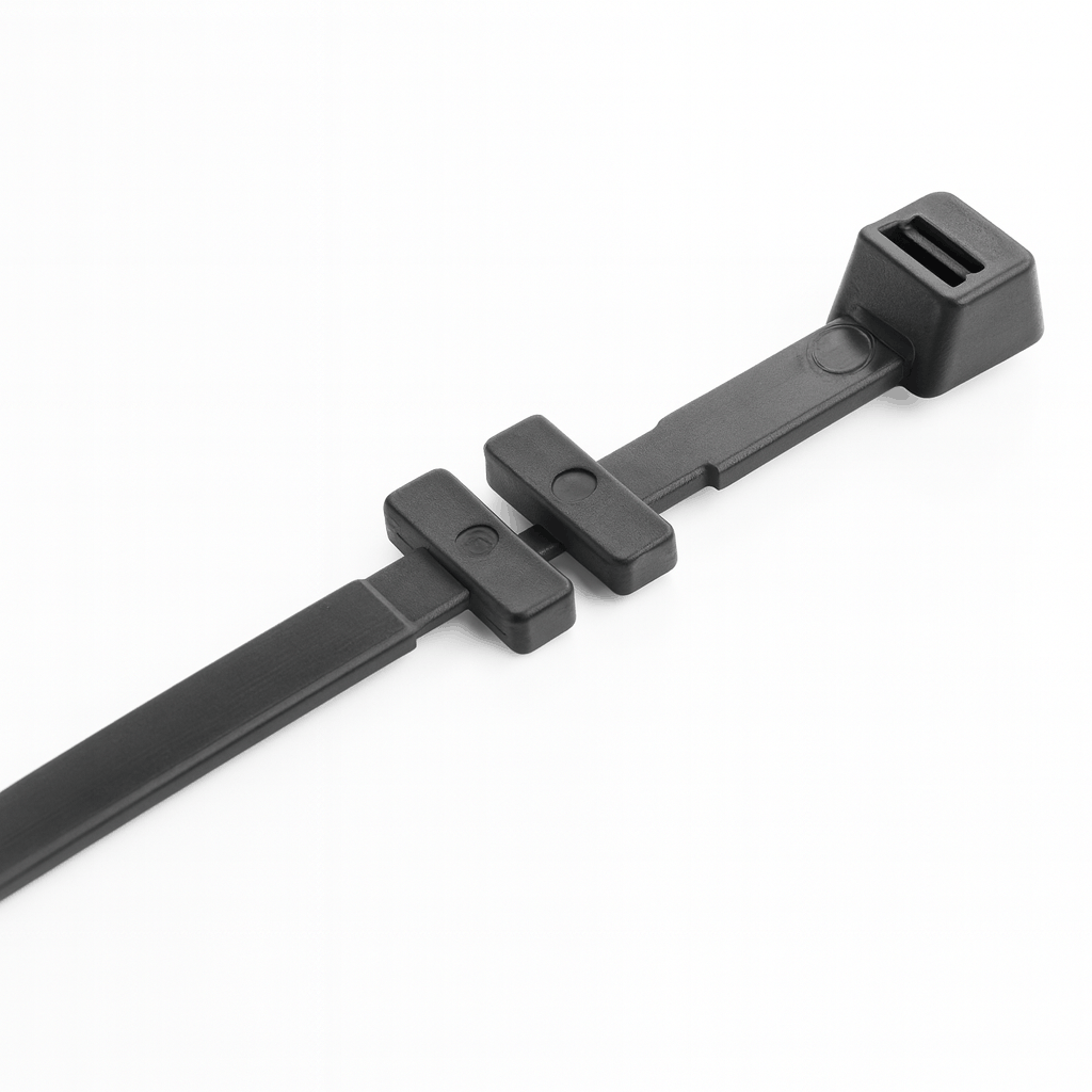 Cable Tray Fixing Ties made from UL-approved Nylon 66 with snap-apart heads for secure cable fastening on cable trays in industrial and commercial installations