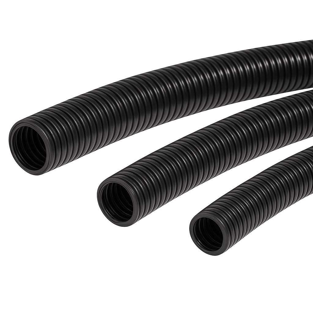 Heavy-duty non-split nylon conduit providing IP68-rated full cable protection in harsh environments