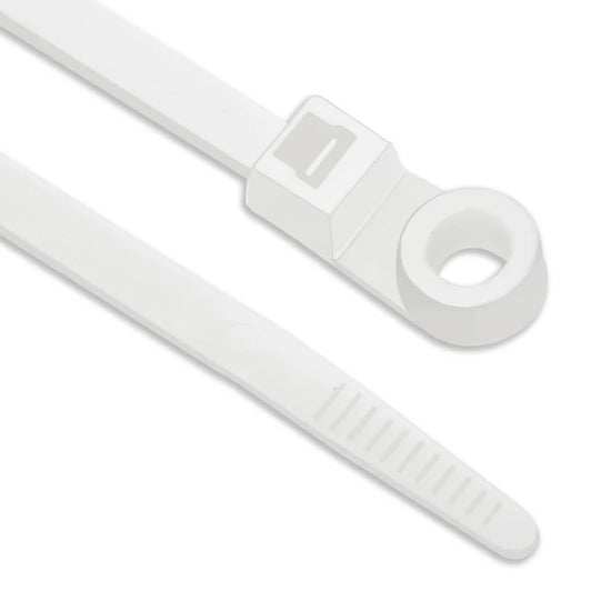 Black screw mounted cable tie with integrated screw hole made from Nylon 66, UL 94V-2