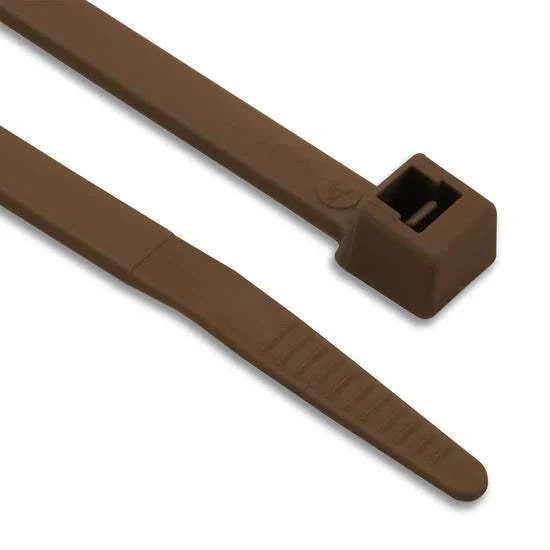Brown coloured nylon cable ties bundled together for cable management and fastening tasks