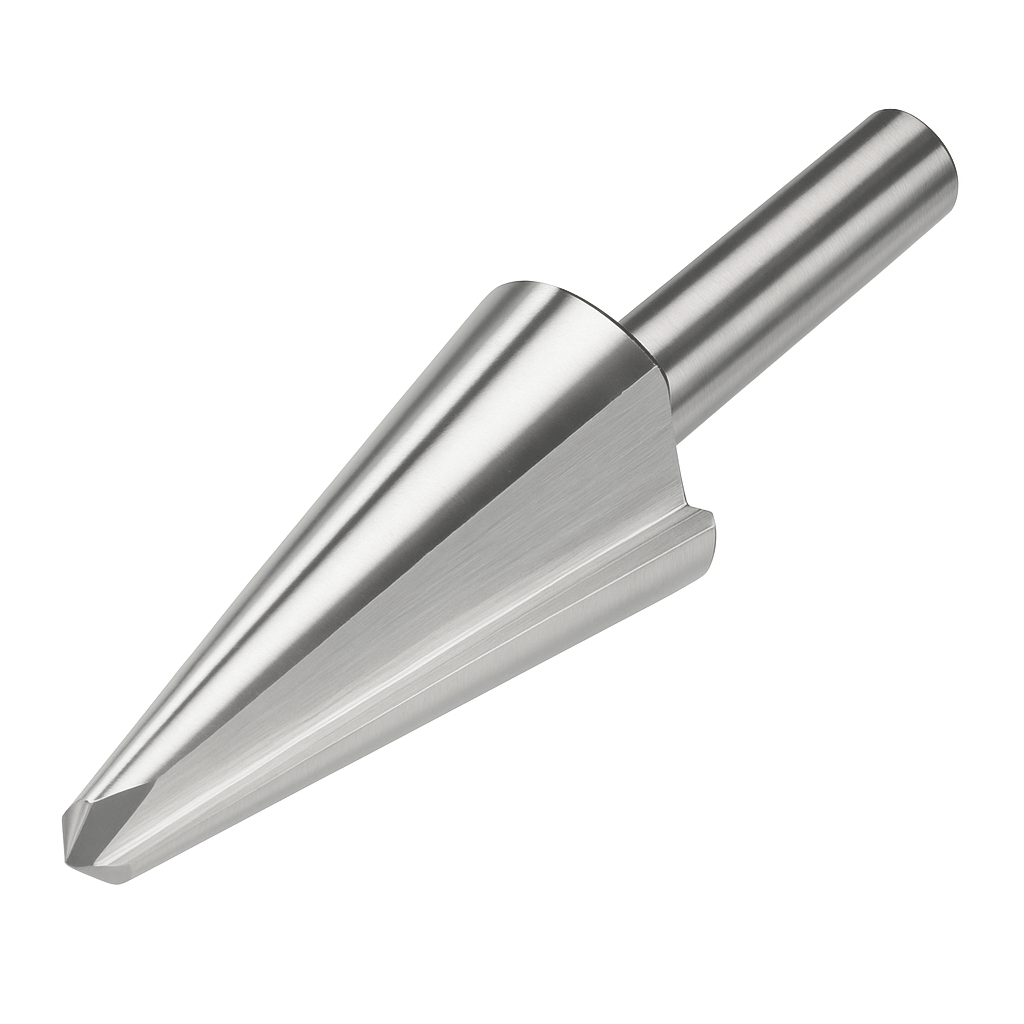 Close-up of stepped cone drill bit cutting edges