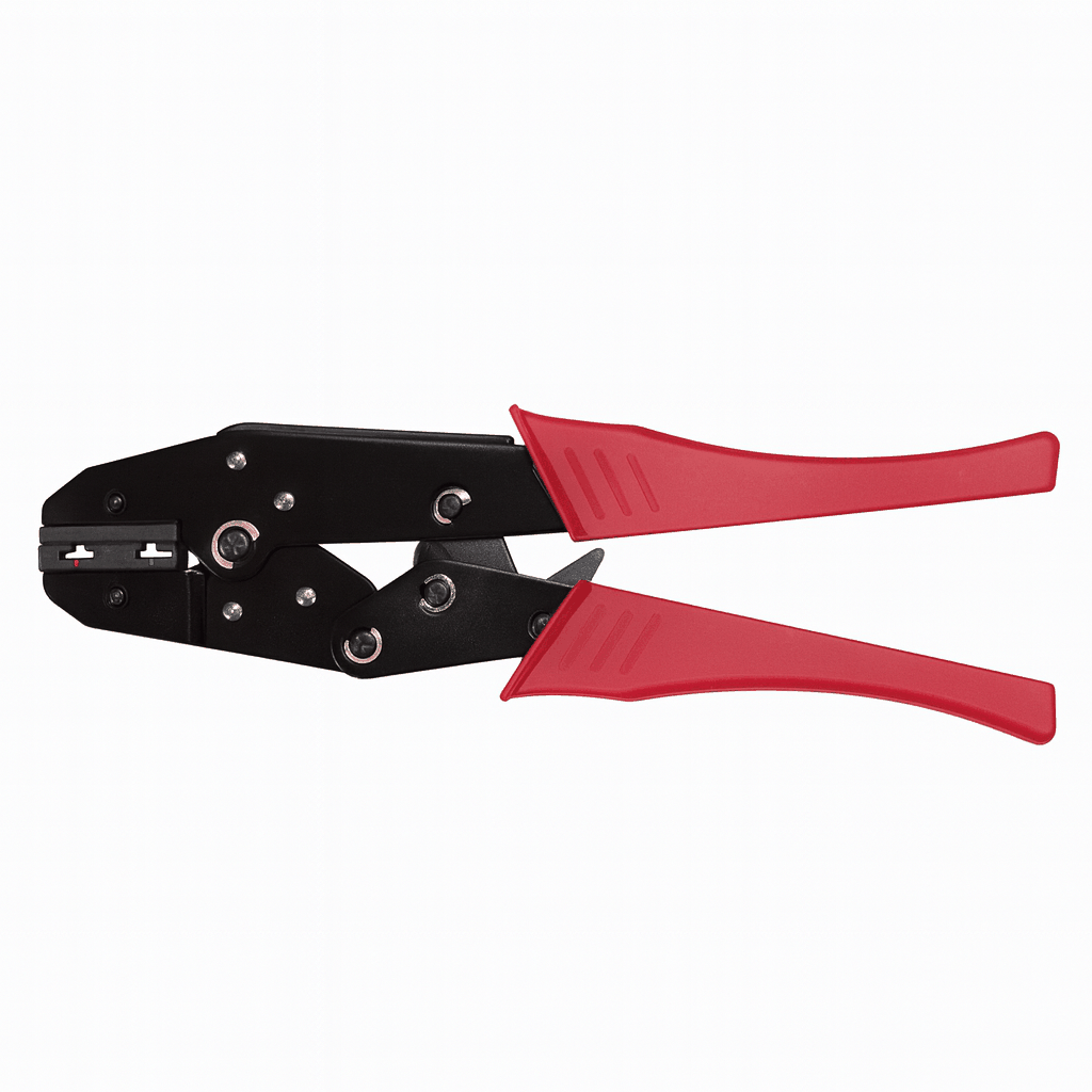 Flag Terminal Crimping Tool with ergonomic handles and hardened steel body for precise right-angle terminal crimps