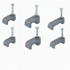 Flat cable clips made of durable HDPE with high-carbon steel nails for secure fixing of electrical and data cables