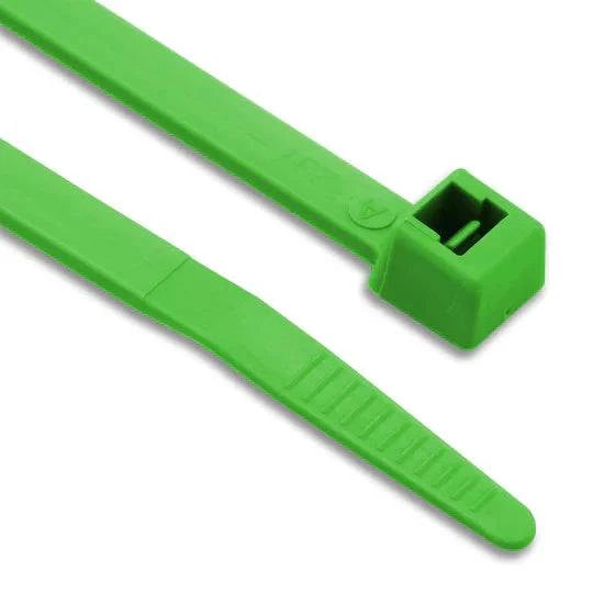 Green coloured nylon cable ties bundling cables with high tensile strength and weather resistance
