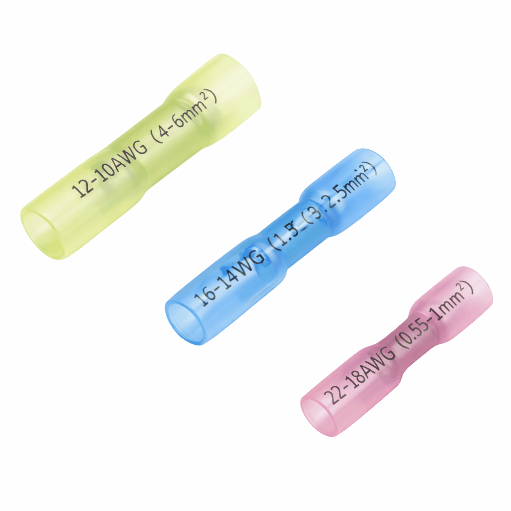 Heat shrink butt connector terminals with adhesive lining for secure, waterproof electrical connections in automotive and marine applications