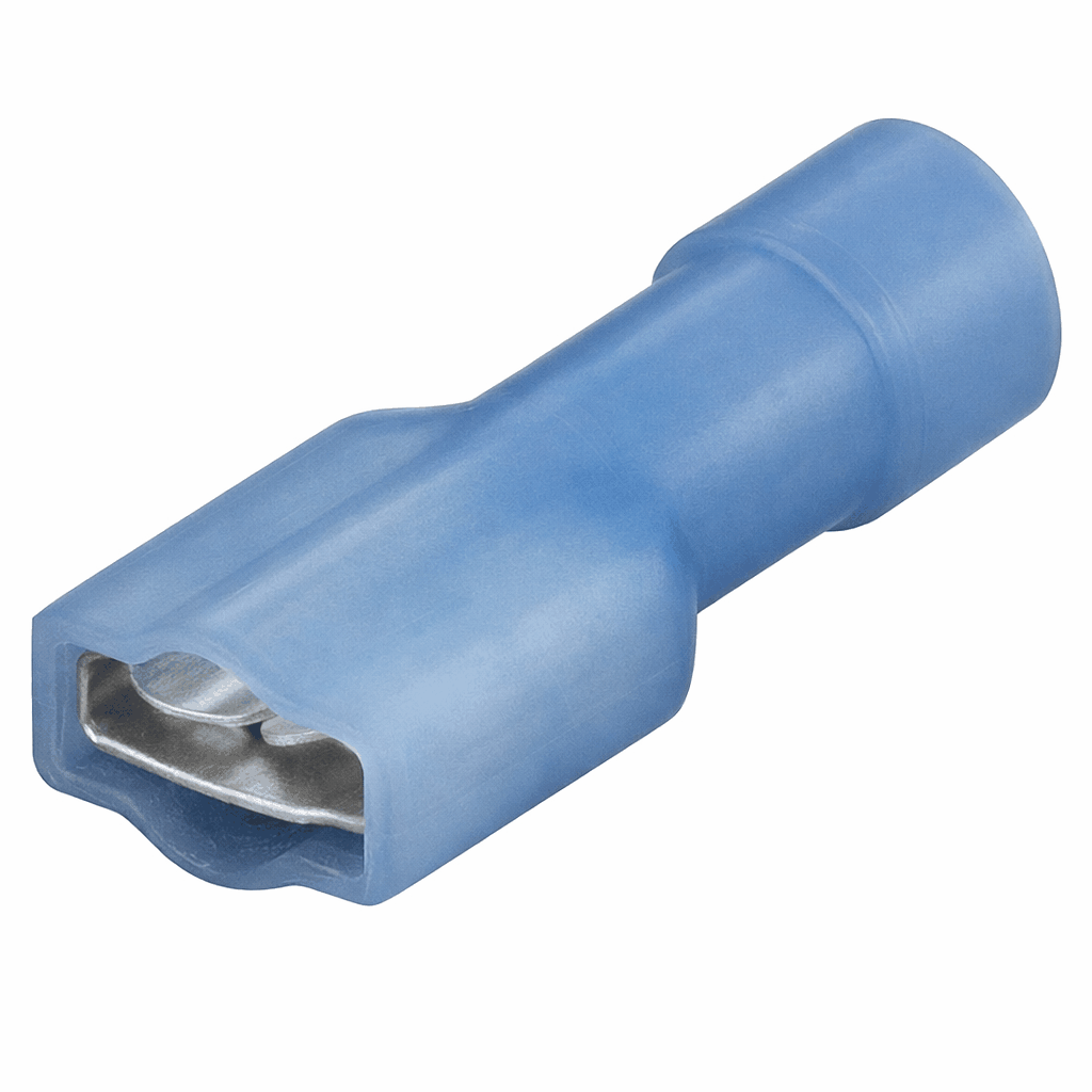 Lucar type disconnect terminals with brass conductor, tin-plated finish, and nylon insulation for secure electrical connections