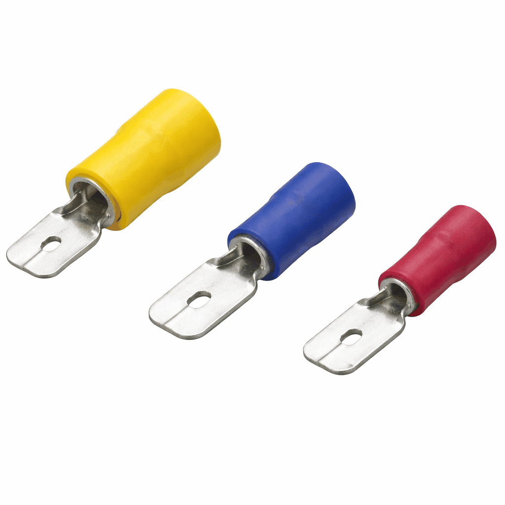 High-quality brass male quick disconnect terminals with nylon insulation and tin plating for reliable electrical connections in automotive and appliance wiring.