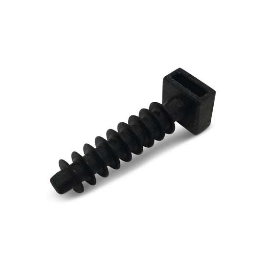 Close-up of Masonry Mount Screws made from UL-approved Nylon 66 for drill-free cable fixing on brick, block, and concrete surfaces.