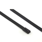 PVC polyester coated Grade 316 stainless steel cable tie with roller ball locking mechanism for harsh industrial and marine environments.