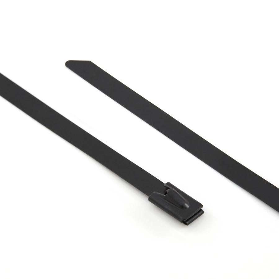 PVC polyester coated Grade 316 stainless steel cable tie with roller ball locking mechanism for harsh industrial and marine environments.