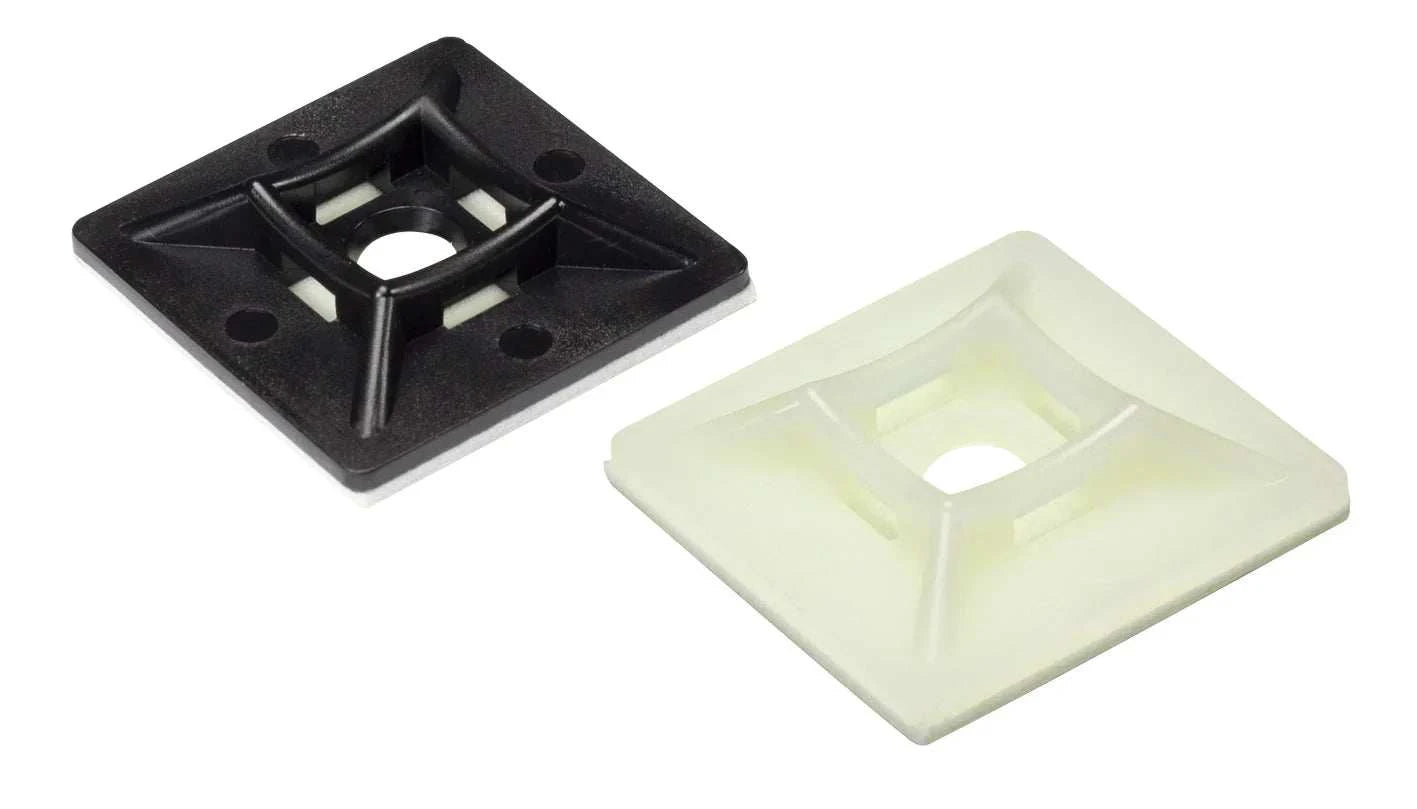 Self-adhesive nylon cable tie base with optional screw mounting, made from UL-approved Nylon 66