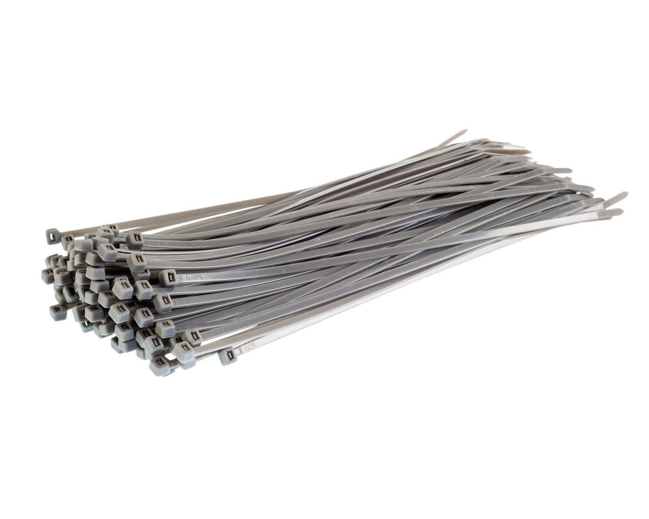 Silver coloured nylon cable ties made from UL-approved Nylon 66, high-strength self-locking ties for indoor