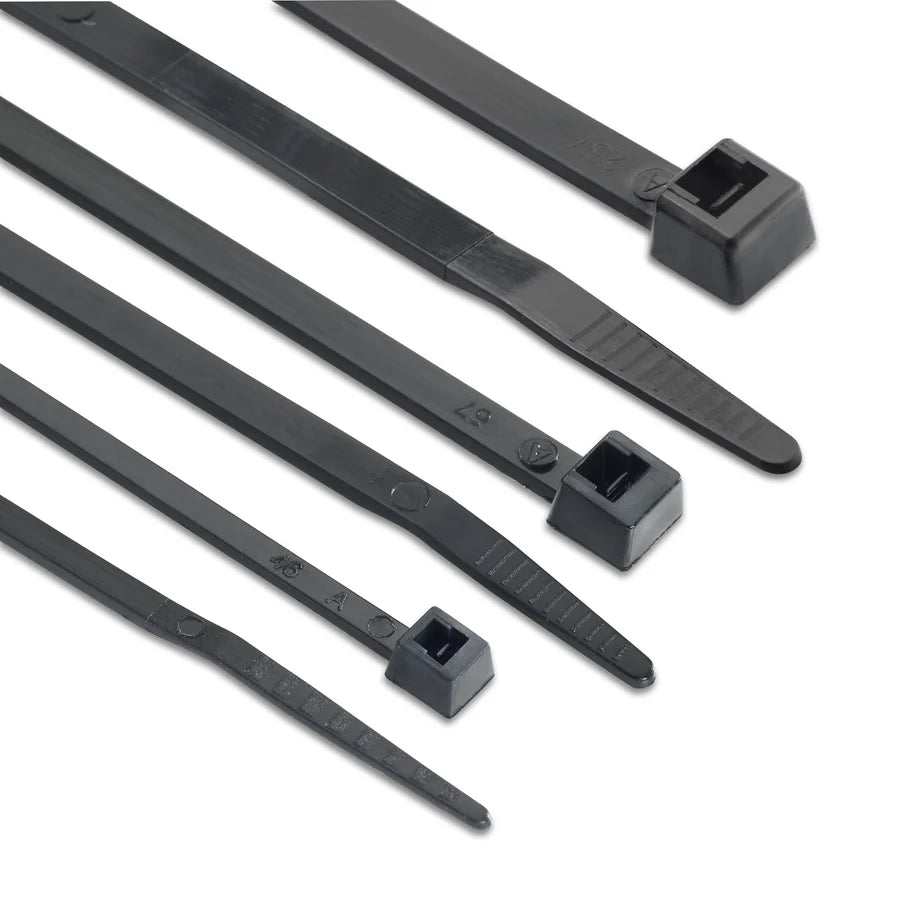 Standard black nylon cable ties made from Nylon 66, UV-resistant self-locking ties for electrical, automotive