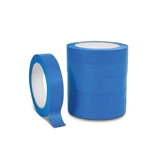 UV resistant blue masking tapes on rolls for clean paint lines and outdoor use