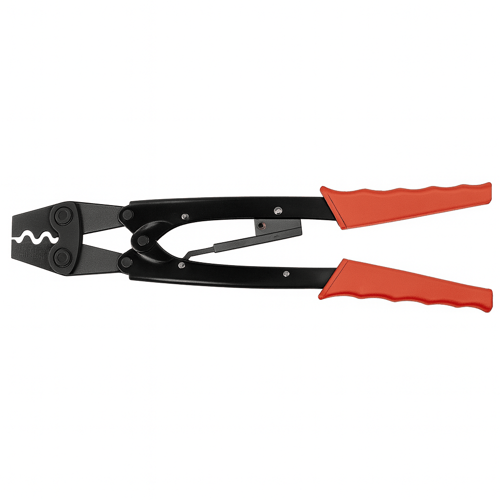 Heavy-duty uninsulated terminal crimping tool with anti-slip handles for precise, durable electrical crimps